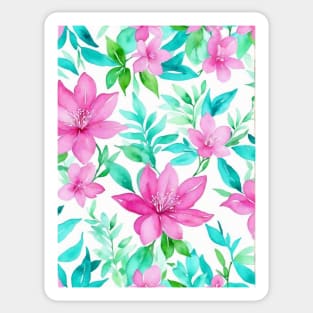 watercolor pink teal flower and leaf Sticker